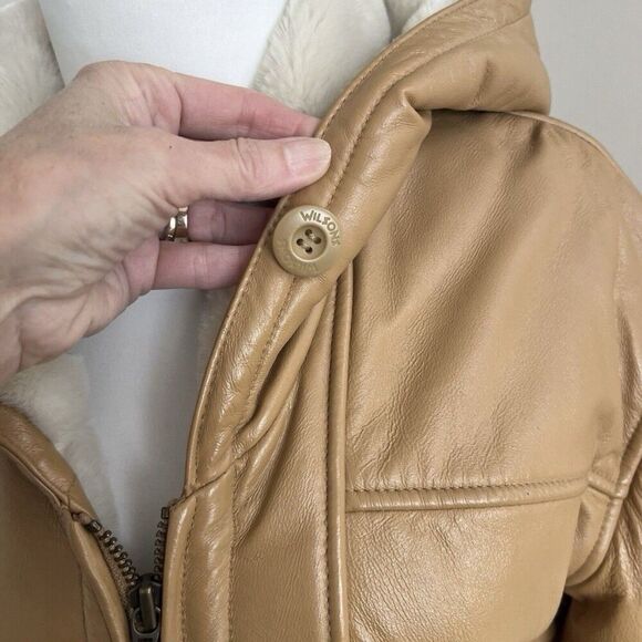 Wilsons Leather Penny Lane Belted Jacket S Y2K Coat Faux Fur Hood Cabincore Boho - Picture 13 of 16